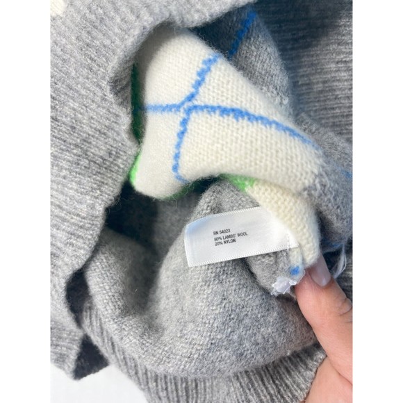 Gap Womens Lambswool Blend Argyle Sweater XS V-Neck Gray Green White - Picture 4 of 9